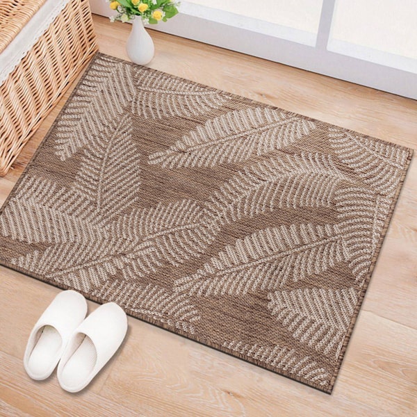 World Rug Gallery Distressed Palm Leaves Textured Flat Weave Indoor/Outdoor Area Rug 2' x 3' Brown 114BROWN2X3 - main